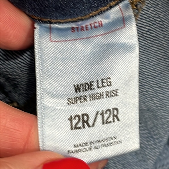 EXPRESS Wide Leg Super High Rise Baggy blue Jeans women Size 12R Regular stretch - Picture 2 of 16